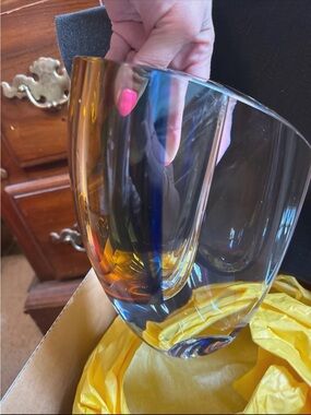 Kosta Boda Amber and Clear Art Glass Vase